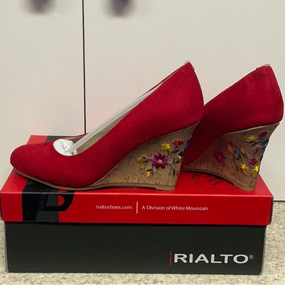Rialto Vibrant Red Wedges with Colorful Floral Accents